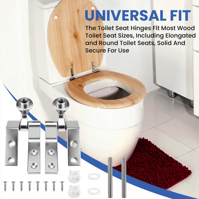 1 Set Universal Toilet Seat Hinges, Chrome-Plated Metal Hinges, Toilet Seat Replacement Parts with Bolts Screws and Nuts for Bathrooms, Hotels, Public Places 1 Set