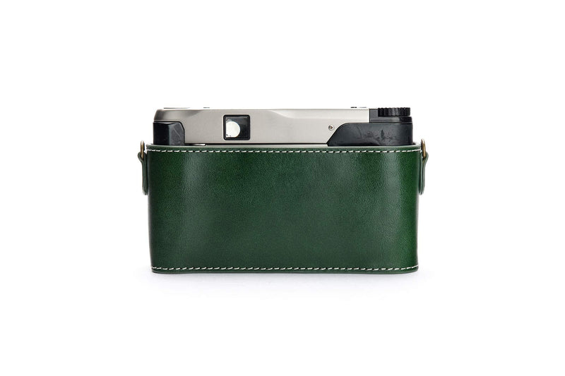 Contax TVS II Case, BolinUS Handmade Genuine Real Leather Half Camera Case Bag Cover for Contax TVS II Camera with Hand Strap (Green) Green