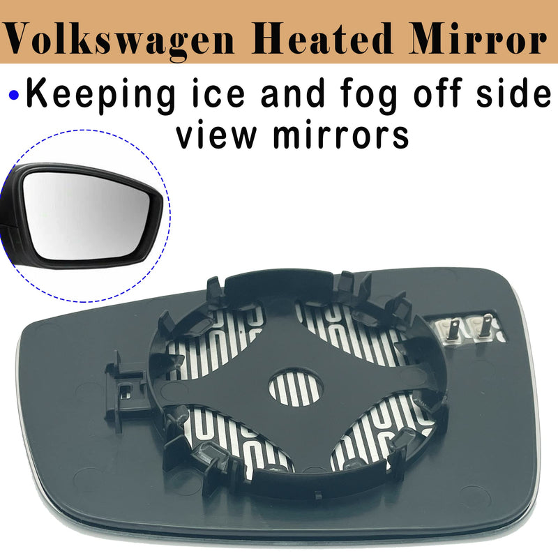 Vw Passenger Side Heated Mirror Glass Compatible with 2011-2018 Volkswagen VW Passat Mirror Glass Beetle Jetta Power Convex Right Side Mirror Glass with Rear Holder