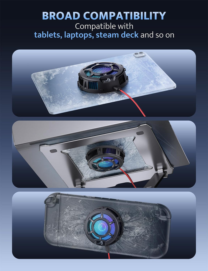 darkFlash iPad Cooler, Magnetic/Back Clip 2 in 1 Tablet Cooler for ipad/Surface pro/Samsung Tab, Steam Deck Fan, 30W Tablet Cooling Case with Temperature Display for Gaming, Live Streaming (GT-PRO)
