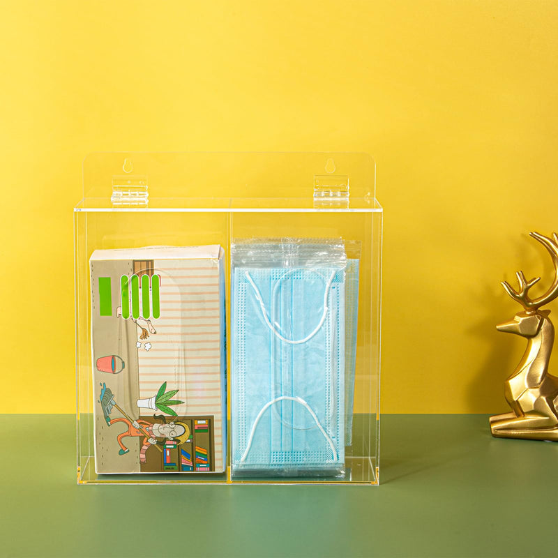 Wall Mounted Glove Dispenser, Hairnet Shoe Cover Dispenser，Acrylic Glove Box Holder, Clear (for 2 Boxes)