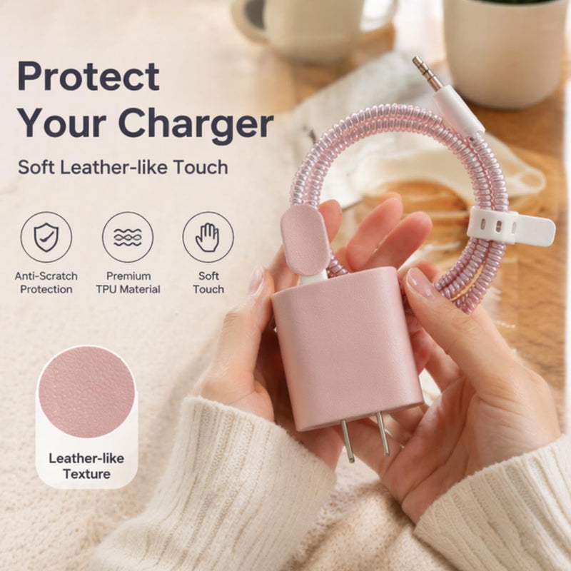 Multifunctional Chargers Protector Elegant Charging Adapter Cover Set Beige | Charging Adapter Cover Set with Integrated Cable Wrap Guard Set Phone Device Case