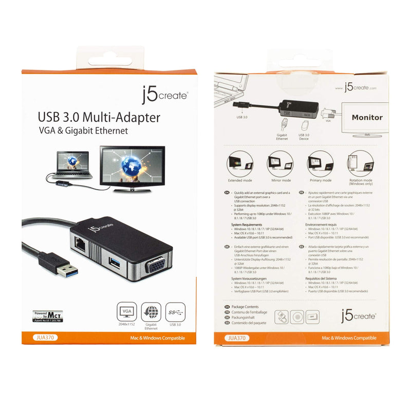 j5create USB to VGA Adapter- USB 3.0/2.0 & Gigabit Ethernet Multi Monitor Display Hub | External Graphics Card Converter | 5 Gbps Transfer Speed | 1080p HD Video Playback | 2048 x 1152 @ 32 bit