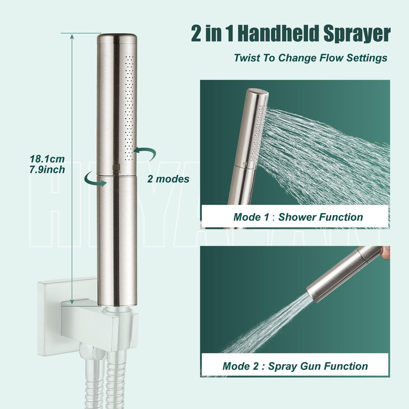 Heyalan Hand Held Shower Wand, High Pressure Handheld Head with Strong Flow, Luxury Spray for Bathroom,Dual Function,Brushed Nickel Dual Functions Brushed Nickel