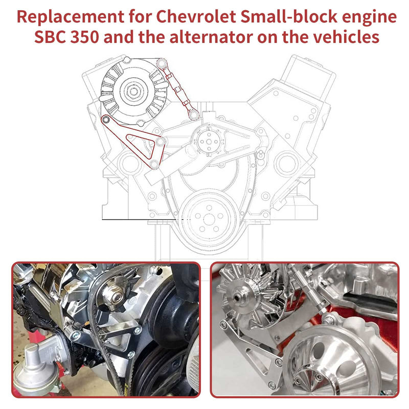 SBC Alternator Bracket, Long Water Pump Lwp Aluminum Alternator Bracket Kit Polished for Chevy SBC 350 Small Block Engine
