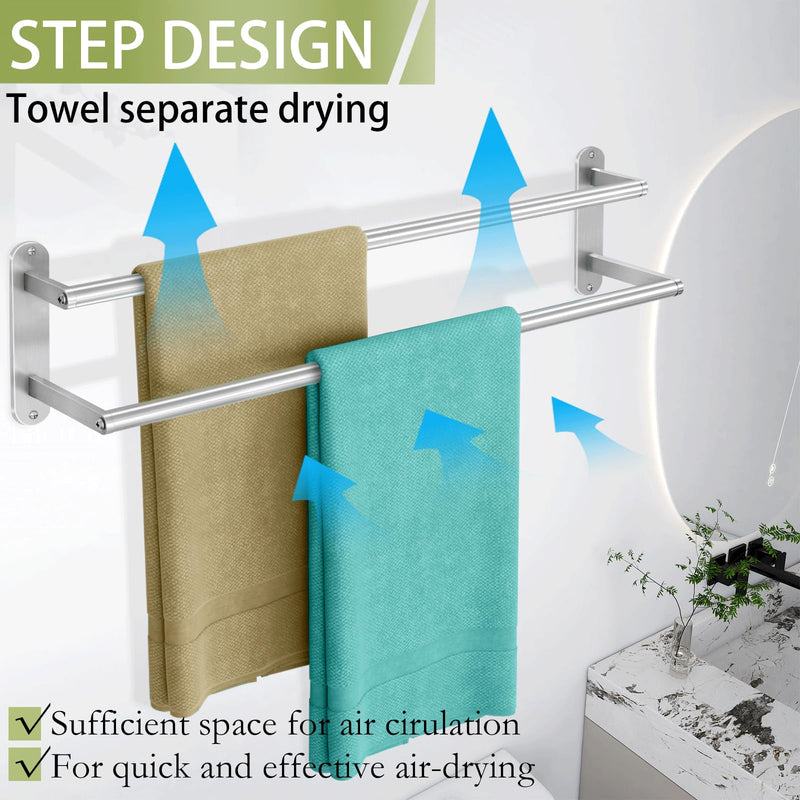 Towel Rack for Bathroom, Double Towel Bar 24Inch, Stainless Steel Bathroom Towel Holder, Double Towel Hanger Wall Mounted Towel Rod, Bathroom Towel Rack(Brushed Nickel) Brushed Nickel 24 Inch