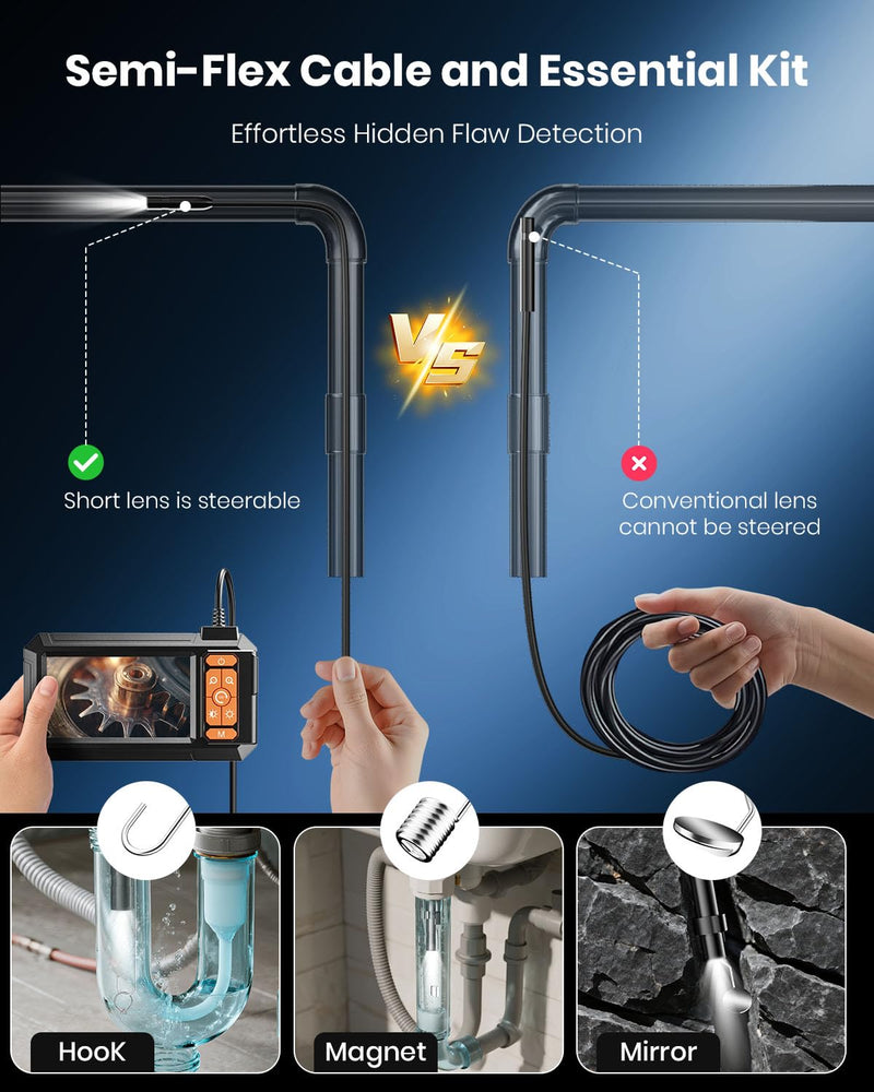 Endoscope Camera with Light,Borescope Cameras with 4.3" IPS 1920P HD Inspection Kamera IP67 Waterproof with 8 Adjustable LEDs 16.5 FT Semi-Rigid Cable Borescopes for Sewer Drain Pipe Cool Gadgets