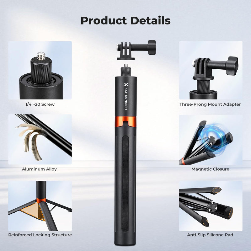 K&F CONCEPT 66" 2-in-1 Invisible Selfie Stick Tripod for Insta360 X5/X4/X3 | Extension Pole Adjustable Handle Grip for Luna Ultra, X6,GoPro, DJI Osmo Pocket 3/4, Action 5 Pro/6/4/3, DJI Osmo 360 JF-105L