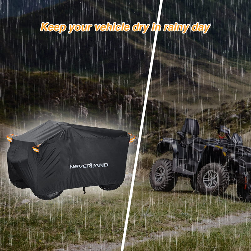NEVERLAND ATV Cover Waterproof Heavy Duty 4 Wheeler Cover Quad Cover All Season Weather Proof Outdoor UV Protection for Polaris Yamaha Suzuki Honda (Black XLarge) Black XL-82.7''L x 47.2''W x 45.2''H