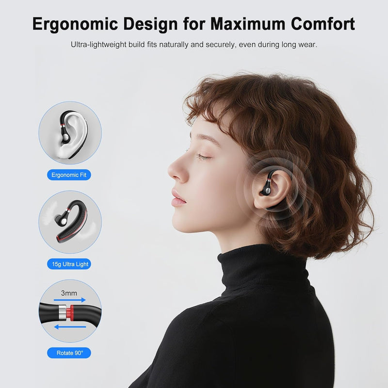 SneKa Bluetooth Headset, Wireless Bluetooth Earpiece with 500mAh Charging Case, 72-Hour Talk Time, and for iOS/Android Phones, V5.3 Hand-Free Headphones for Trucker, Office,Business Red