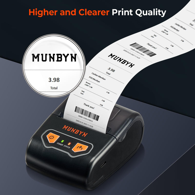 MUNBYN Bluetooth Receipt Printer, Portable Thermal Receipt Printer for Small Business Sales Retail, 58mm Mini Receipt Printer Compatible with Android/Windows/Mac/ChromeOS/Linux(Not Support iOS)