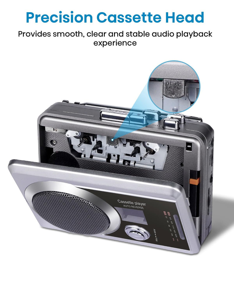 Portable Cassette Player Tape Recorder, Retro AM/FM Radio with Built-in Speaker & Mic, Earphone Jack | Lightweight Tape recording Multiple functions