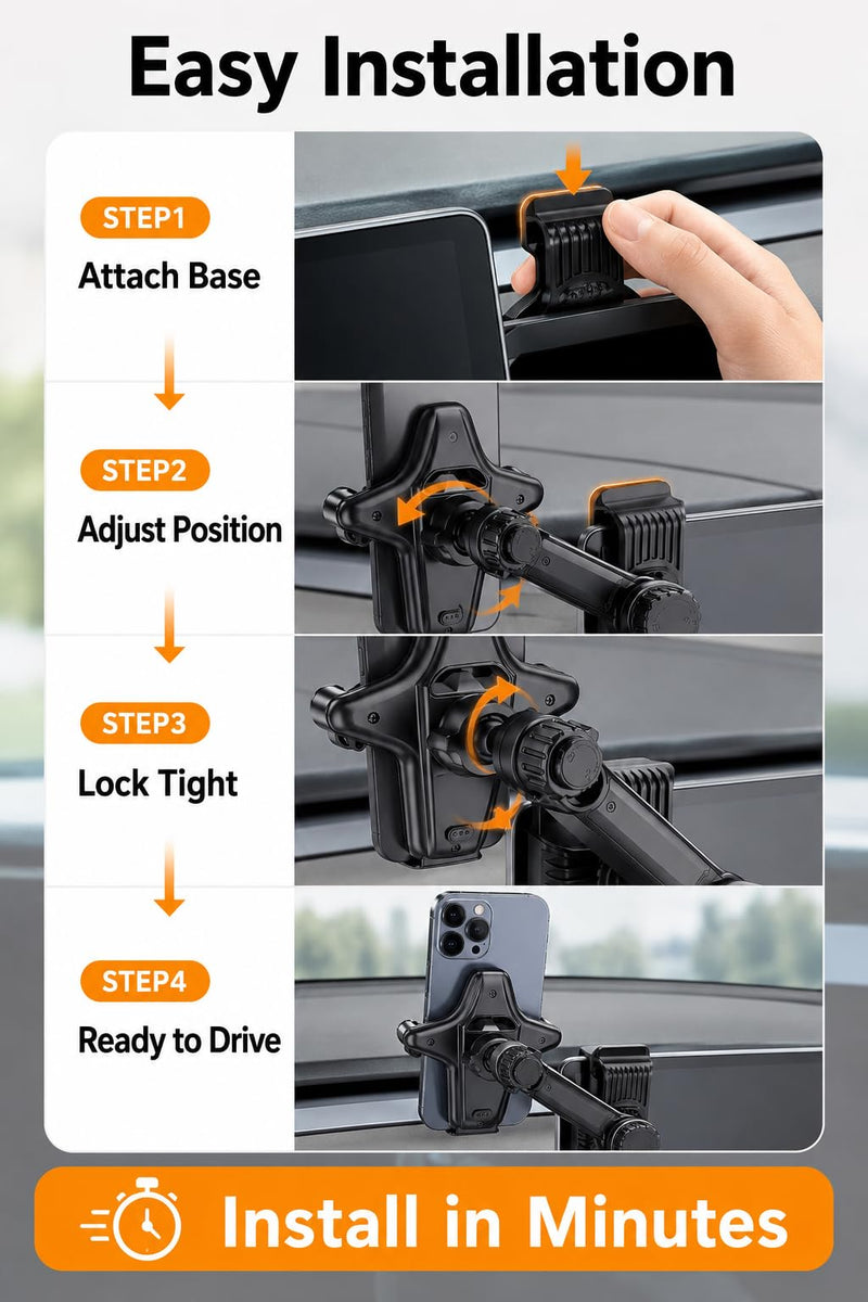 TFORESTER Tesla Phone Mount for Model Y/Model 3 / Model S/Model X/Cybertruck, Adjustable Car Phone Holder for Tesla Screen, Stable Cell Phone Mount with Clamp Design,-Purple 7.2 Purple