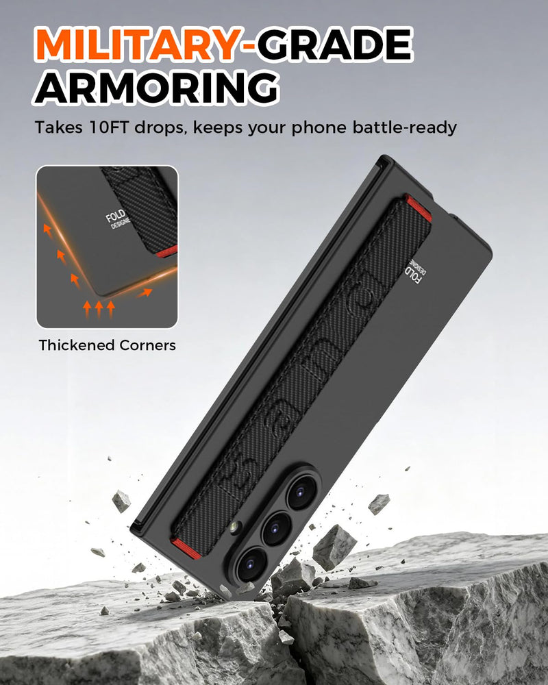 NINKI Carbon Fiber Strap Cover for Samsung Galaxy Z Fold 8 Ultra Case with Screen Protector, Shockproof Full Body Protection Slim Handle Bumper Cover for Samsung Z Fold 8 Ultra Case with Wristband Men