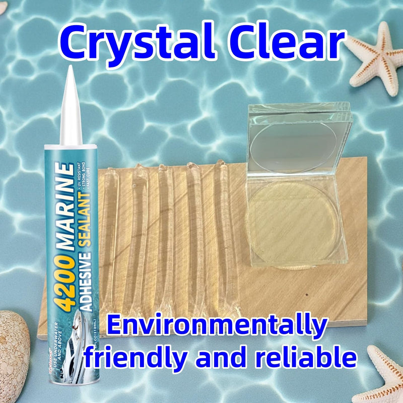 [Crystal Clear] 4200 Marine Sealant Clear - UV-Resistant Waterproof Adhesive for Boats, Windows, Glass & Marine Applications Eco-Friendly, Low Odor (10.5 Oz Tube) Crystal Clear