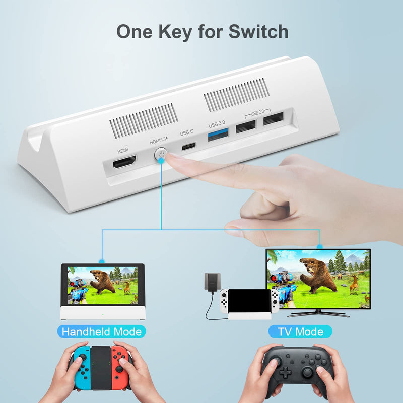 TV Docking Station for Switch and Switch OLED,Switch Docking Station with 4K 1080P HDMI Adapter and USB 3.0 Port,Replacement for Official Switch Dock(White)