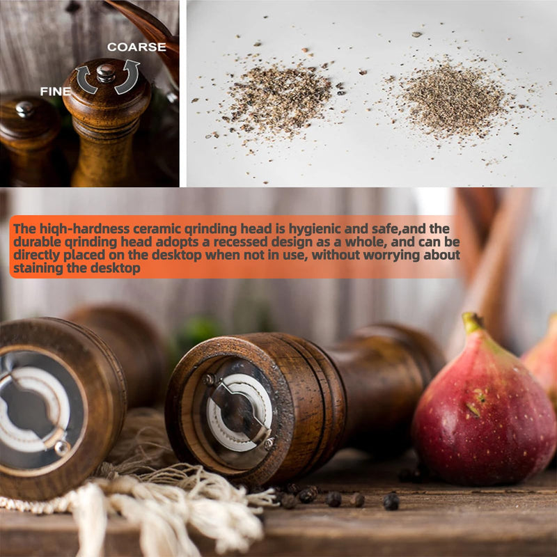 Salt and Pepper Grinder,[5.5inch] Multifunctional Solid Wood Spice Pepper Mill with Strong Adjustable Ceramic Grinder Kitchen Cooking Tools