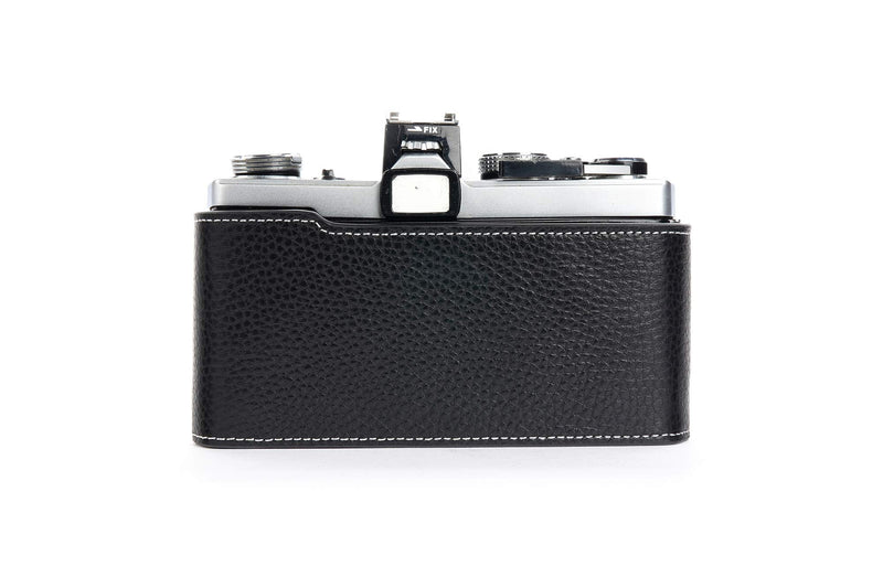 OM-4 Case, BolinUS Handmade Genuine Real Leather Half Camera Case Bag Cover for Olympus OM-1 /1N OM-2/2N OM-3/3Ti OM-4/4Ti (No Handle) Camera with Hand Strap (Black) Black