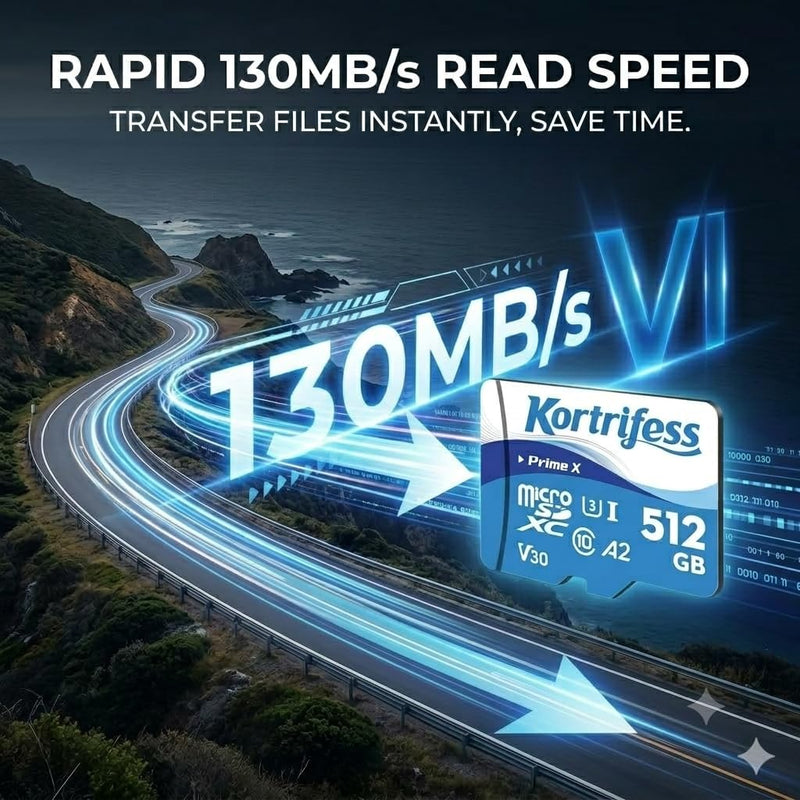 512GB Micro SD Card, microSDXC TF Card UHS-I Memory Card 130MB/s | High Read Speed 130MB/s, Class 10, C10, U3, A2, V30 for DSLR Camera 4K UHD Full HD Video Recording