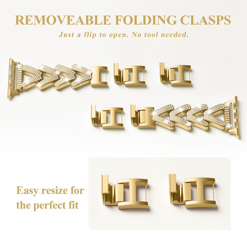 Diamond Bling Band with Case Compatible with Apple Watch bands for Women | Size Options for Apple Watch Series 11/10/9/8/7/SE/6/5/4/3/2/1/Ultra-38mm 40mm 41mm 42mm 44mm 45mm 46mm,Luxury Metal Bracelet Gold 40MM(Series 6/5/4/SE)