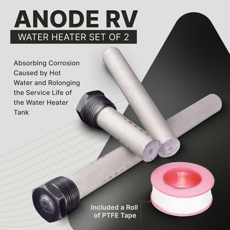 Anode RV Water Heater Set of 2 - Camper Water Heater Anode Rod 3/4'' Thread - Magnesium RV Anode Rod - Compatible with Mor-Flo and Suburban Water Heater Tanks