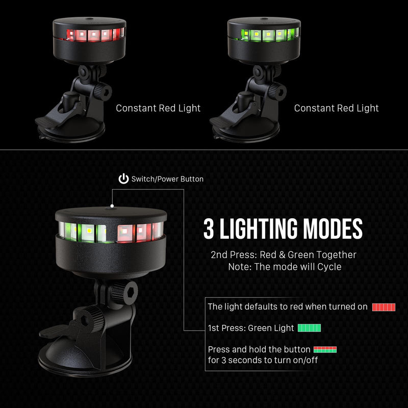 GOODSMANN Kayak Lights for Night Kayaking Portable LED Stern Light with Suction Cup Base Red & Green Lamp Battery Powered (3×AAA, Not Included)