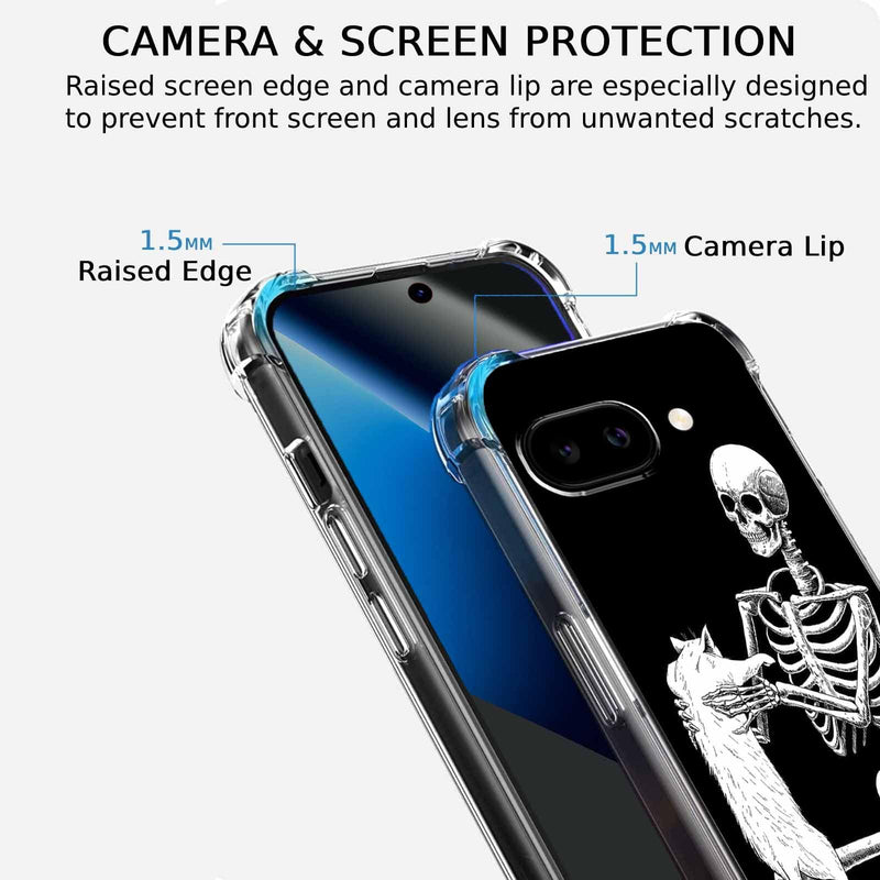 Case for Google Pixel 10a with Skull Design,Cool Skeleton and Cat Pattern,Clear Slim Soft TPU Bumper Phone Cover,6.3”(Skull,P10a)
