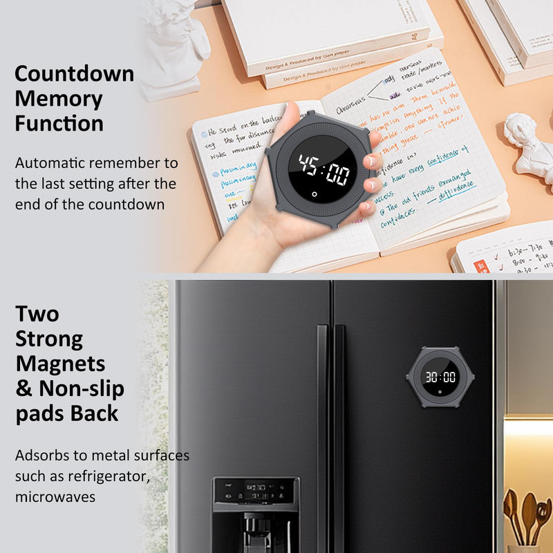 Pomodoro Timer with Gravity Rotation, 99 Minutes Desk Productivity Timer, Countdown & Countup Focus Time Management Tool for Kitchen, Work, Study, Adjustable Sound & Brightness, Magnetic Pad Back.