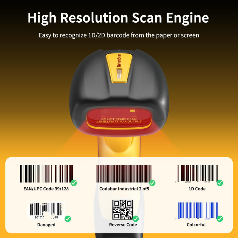 NetumScan Upgraded Industrial Bluetooth QR Barcode Scanner, IP67 Waterproof & 7M Drop Proof, 2600mAh Wireless 1D 2D Bar Code Scanner with Charging Stand for Store, POS, Computer, iPhone, Android NS-1288