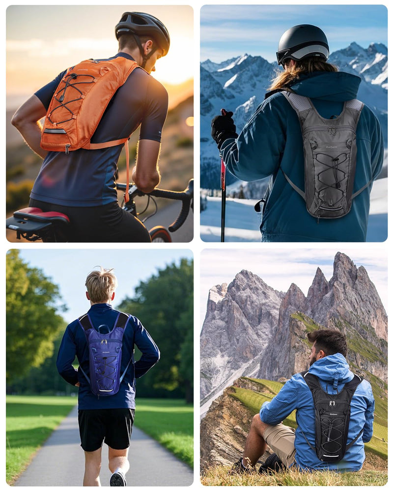 Blue Quartz Hydration Backpack with 2L Water Bladder, Hiking Water Backpack for Women Men, Lightweight Cycling Daypack with Phone Pocket & Helmet Net Bag, Hydration Pack for Biking, Running, Skiing Black Medium
