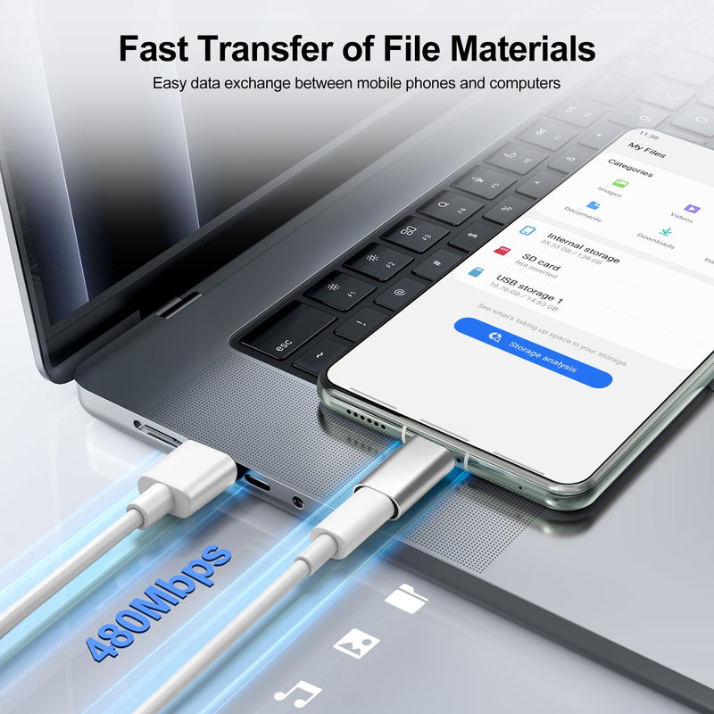 Adapter Compatible with Lightning to USB-C(2-Pack) | Supports 480Mbps Data Transfer, 27W Charging, [Audio not supported] Metal housing for Excellent Heat Dissipation - Silver Lightning female– USB-C male
