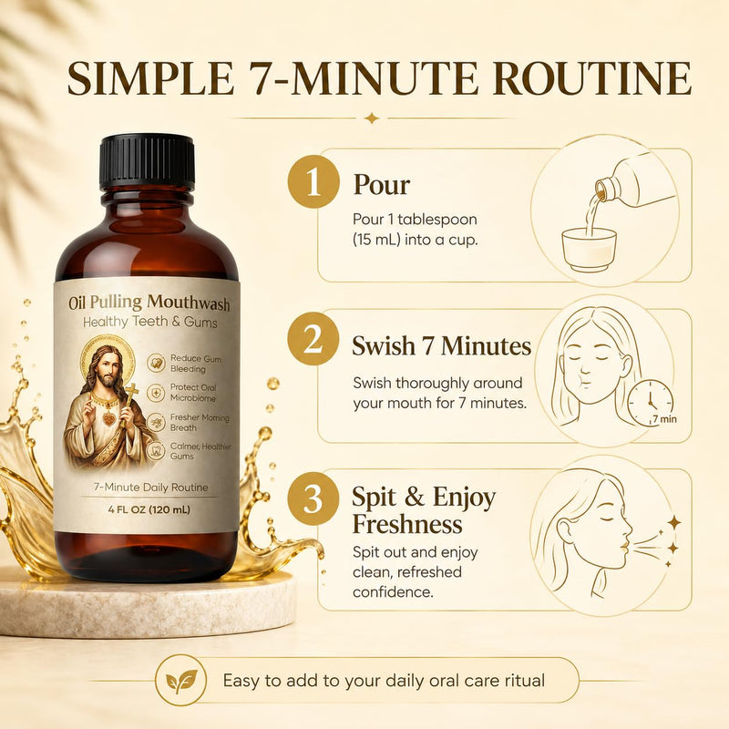 Holy Mouthwash Pulling Oil, Alcohol-Free Oil Pulling Rinse for Fresh Breath & Gum Care, 12-Oil Blend Mouthwash for Sensitive Mouths, Morning Oral Care Routine, Gentle Daily Oral Rinse, 4 Fl Oz