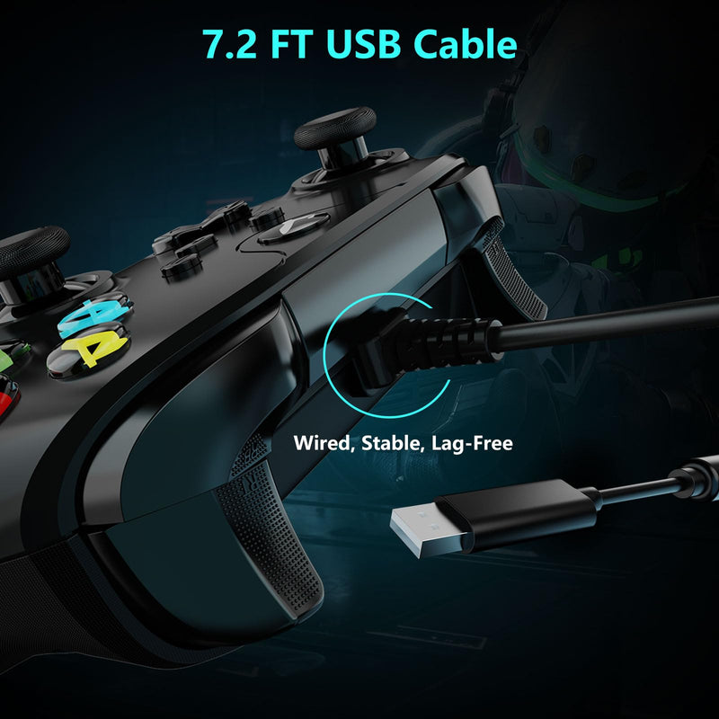 YAEYE Wired Controller for Xbox One, Enhanced Gaming Controller Compatible with Xbox Series X|S / PC Windows 10/11, Plug-and-Play with Dual Vibration Motors 3.5mm Headset Jack, 7.2ft Long USB Cable - Black