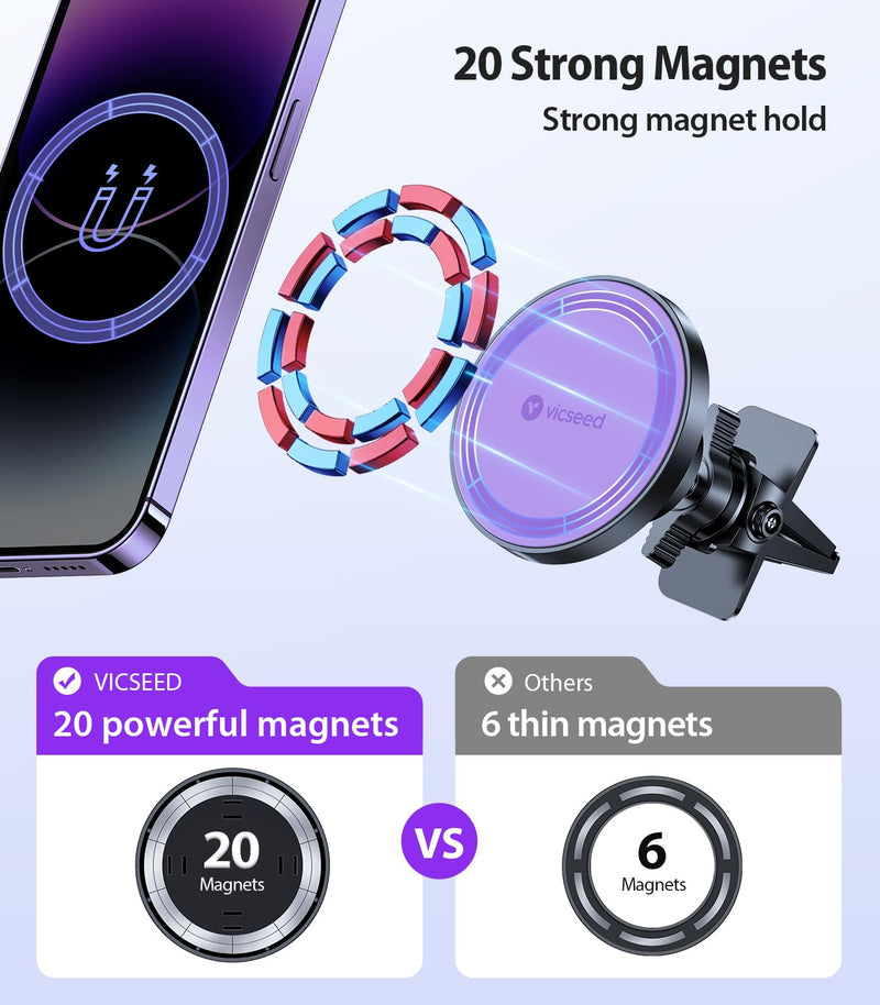 VICSEED for MagSafe Car Mount [Strongest Magnet Power] Car Phone Holder | Magnetic Phone Holder for Car Vent 360 Adjustable Magnetic Phone Mount for iPhone 17 Pro Max 16 15 14 13 12 Plus Mini Purple