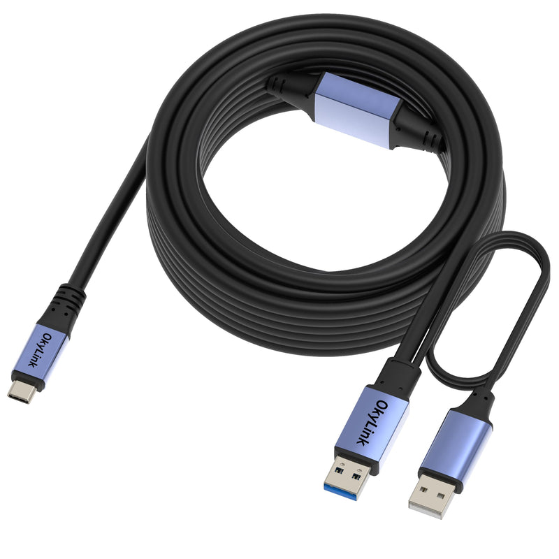 Active USB 3.0/3.2 Gen1 A to C Data Cable 50ft/15M – High-Speed 5Gbps, Signal Booster, Optional Power, Long-Distance Cable for VR, External Storage, Docking Station, Printer 50ft (15M) Black cable + Gray shell