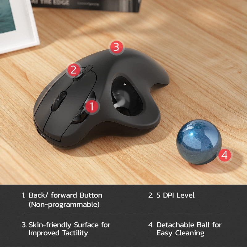 Nulea M501 Wireless Trackball Mouse, Rechargeable Ergonomic, Easy Thumb Control, Precise & Smooth Tracking, 3 Device Connection (Bluetooth or USB), Compatible for PC, Laptop, iPad, Mac, Windows. B-Blue