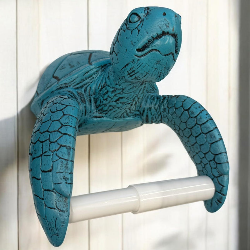 Sea Turtle Wall Mount Toilet Paper Roll Holder Rustic Nautical Beach Sea Blue/Green Coastal Decor – Aqua Teal Weathered Finish