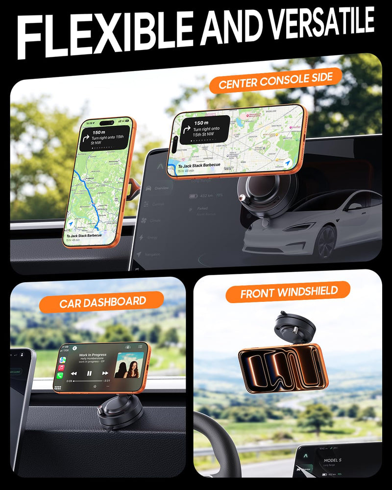 Meifigno for Magsafe Car Mount, [Metal Alloy Arm] Strongest Vacuum Suction & Magnetic Phone Holders for Your Car, Adjustable Car Phone Mount, Car Accessories for iPhone 17 16 15 14 13 12& Android | Adjustable Car Phone Mount, Magnetic Phone Holders for...