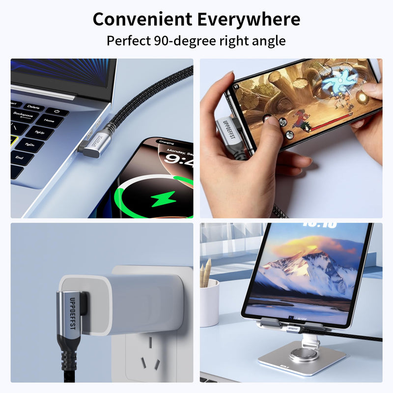 Long 16.5FT Right Angle USB C-C 3.2 Gen 2x2,20Gbps Data Transfer Cable Compatible with Thunderbolt 3,90 Degree USB-C to C Cord 100W Fast Charging,4K@120Hz Output Monitor,SSD,Docking.