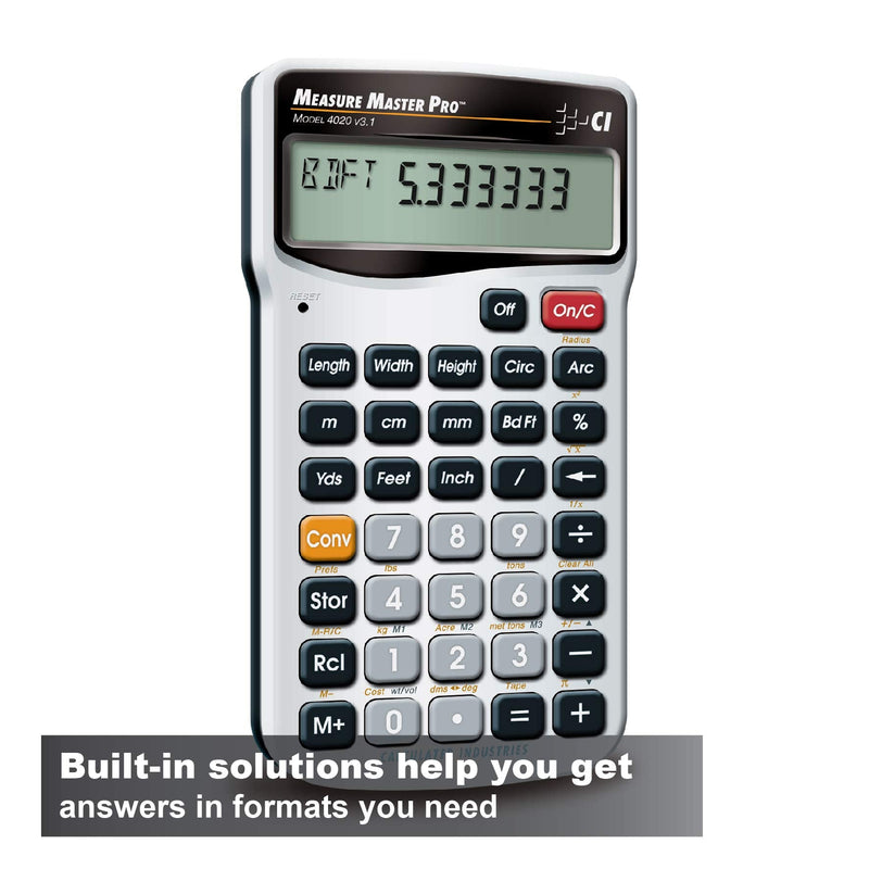 Calculated Industries 4020 Measure Master Pro Feet-Inch-Fraction and Metric Construction Math Calculator, Silver Pack of 1