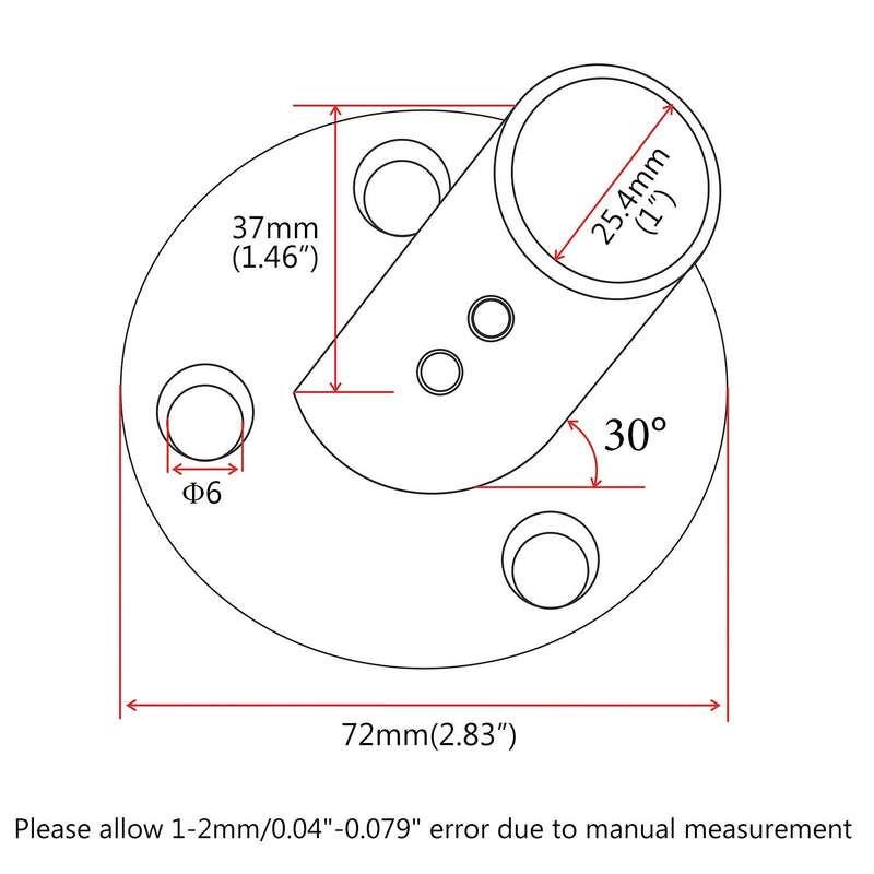 NRC&XRC Heavy Dudy 316SS Marine Boat Hand Rail Fittings 30 Degree Round Base for 1'' OD Tube 30° FOR 1" ODTube
