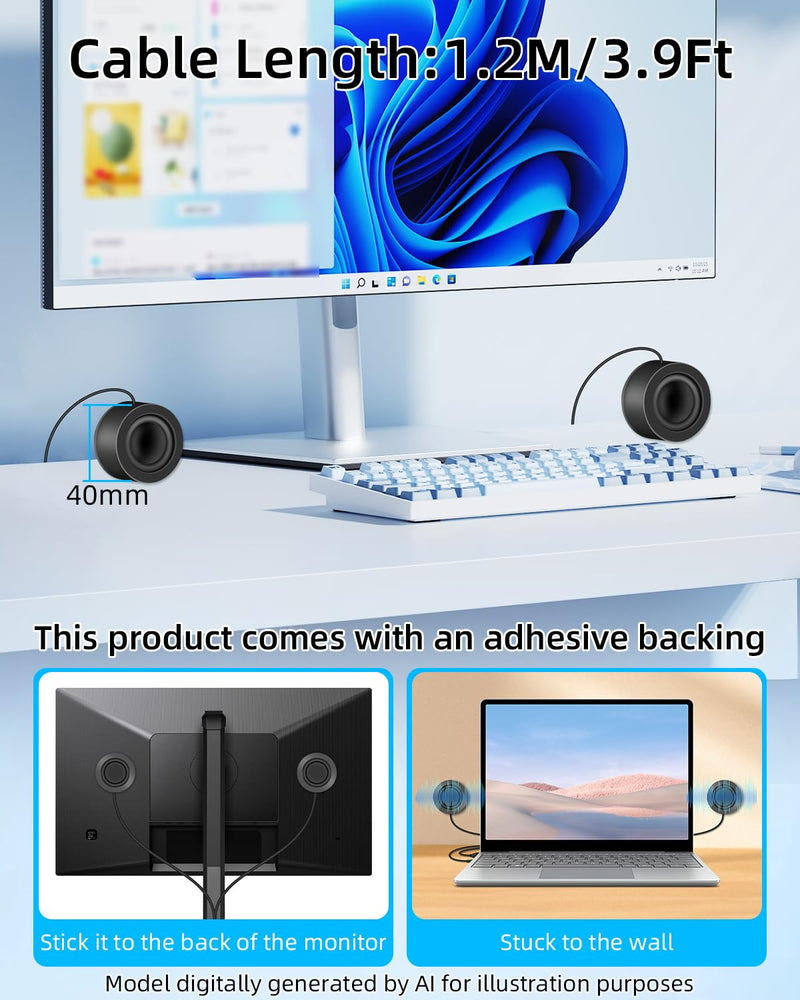 6W 3.5MM MINI Computer Speaker for Desktop(1.3M) | Small PC Speaker,MINI Computer Speakers USB Power with USB C Adapter and Volume Control for Monitor,Laptop,Phone,MP3