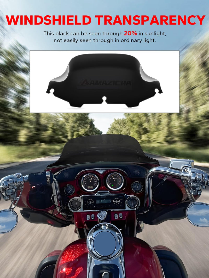 Amazicha Black 8" Wave Windshield Windscreen Compatible for 1996-2013 Harley Davidson Touring Street Glide/ Electra Glide/ Tri Glide FLHT FLHX FLHTK FLHTC FLHTCU 8"