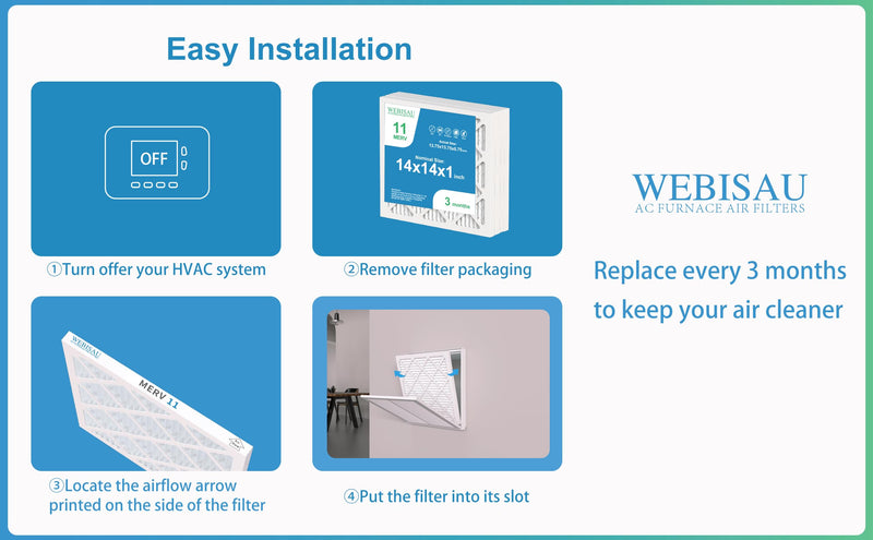 14x14x1 Air Filter MERV 11 MPR 1000 Furnace Filters 6Pack Pleated HVAC AC Furnace Air Conditioner Filters (Exact size: 13 3/4"x13 3/4"x3/4"). 14x14x1 6Pack