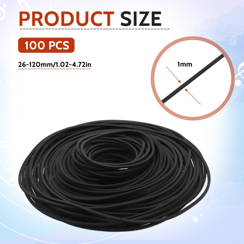 100 Pcs Recorder Rubber Belts Cassette Recorder Repair Maintenance Mix Flat Cassette Tape Machine Rubber Belts 26-120 mm Cassette Recorder Belts for DVD CD LD VCR Repeater Drives 1mm Width