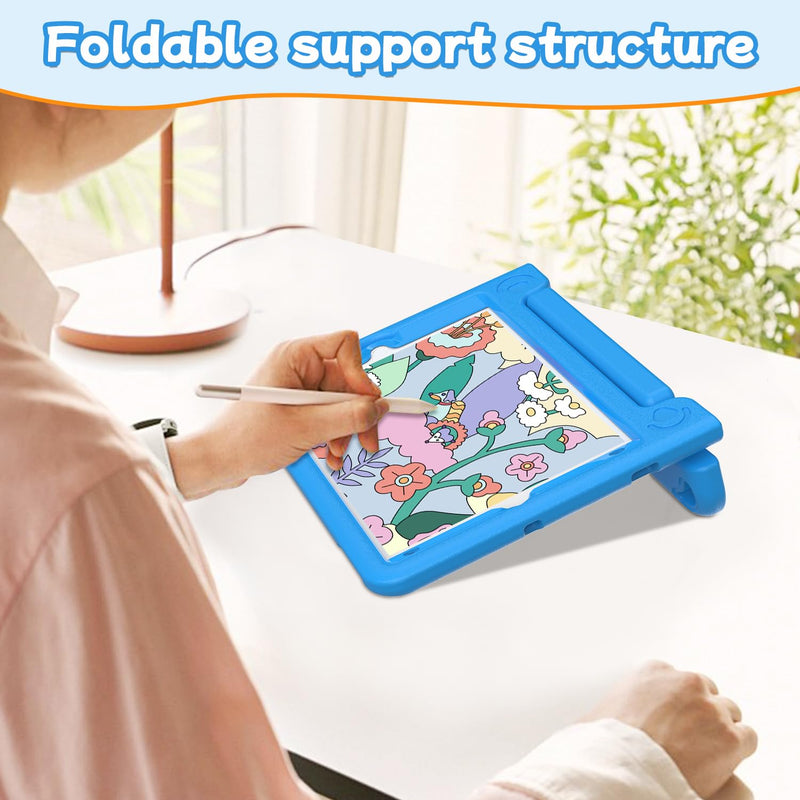 TIRIN Kids iPad Case 9th/8th/7th Generation 10.2 inch (2021/2020/ 2019) | Blue iPad 9th gen case with built-in screen protectors, iPad 8th gen case with Foldable Handle Stand, Child-friendly