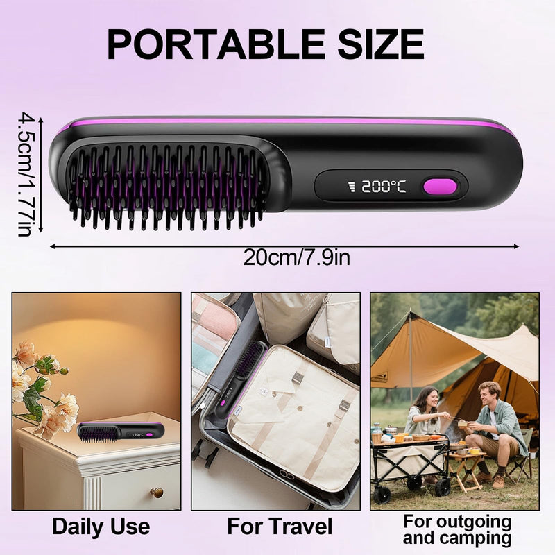 Go Brush Pro 2026 UK, Cordless Ceramic Heated Hair Straightening Comb, 3 Heat Settings & LED Screen & USB Rechargeable, Hair Straightener Brush for Short Hair Styler, Travel Portable