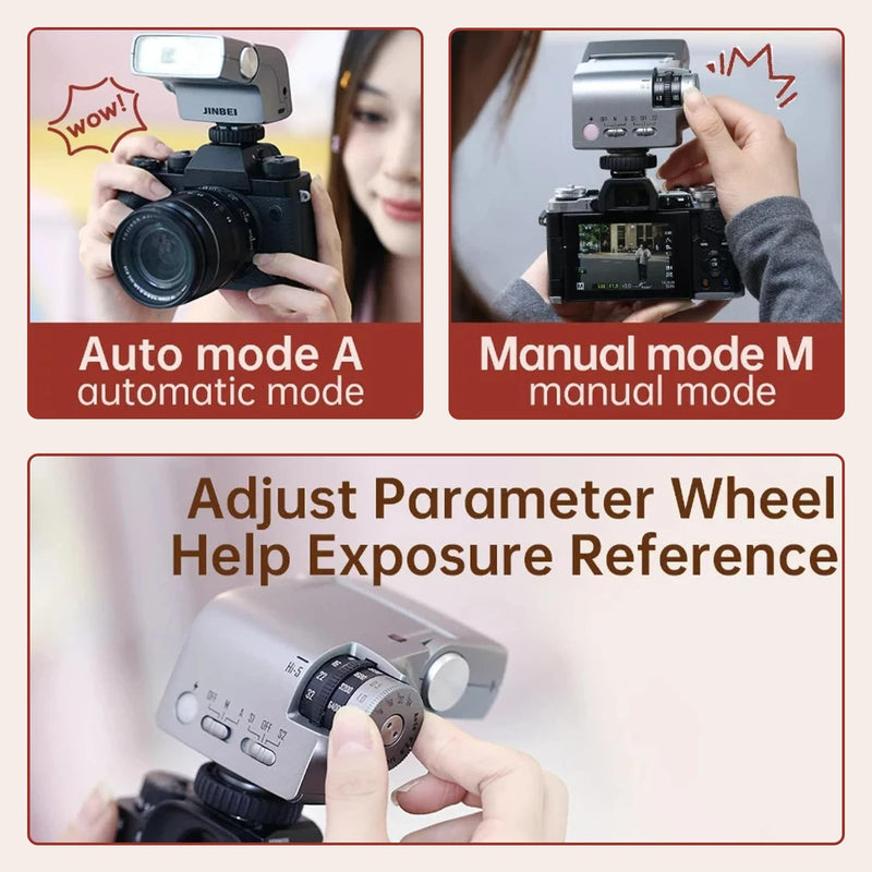 JINBEI Hi-5 Retro Flash GN16 26Ws 2500mAh Portable Camera Flash, 650 Flashes Full Power Universal Hot Shoe, Compatible with Canon Nikon Fuji Panasonic Olympus Sony Cameras and for DSLR Cameras