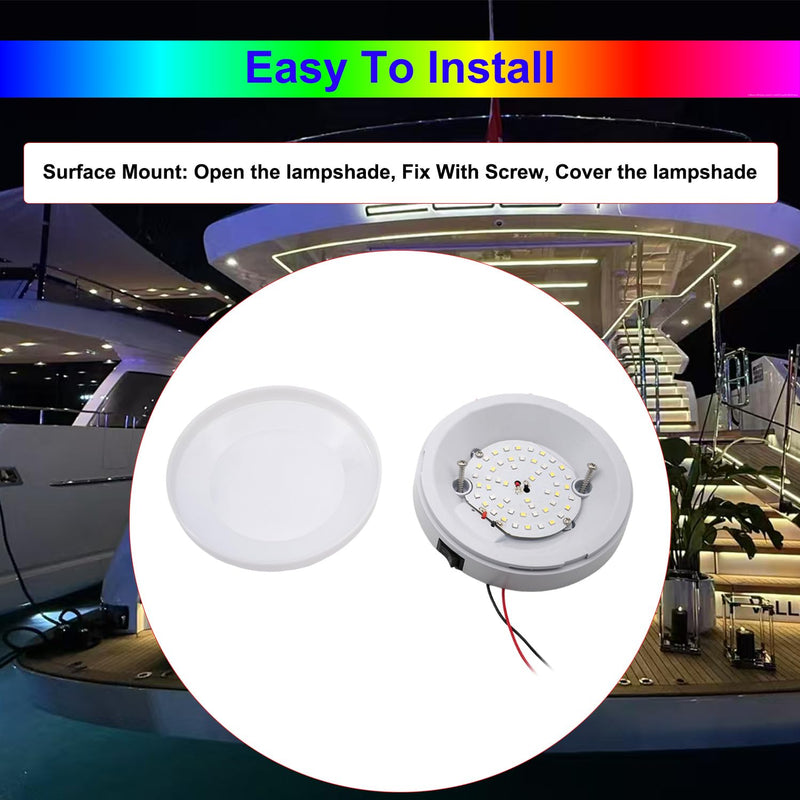 Marine Boat Dome Lights, 5.5 Inch RGBW LED Cabin Light with Toggle Switch, 12V Boat Interior Light with Surface Mount