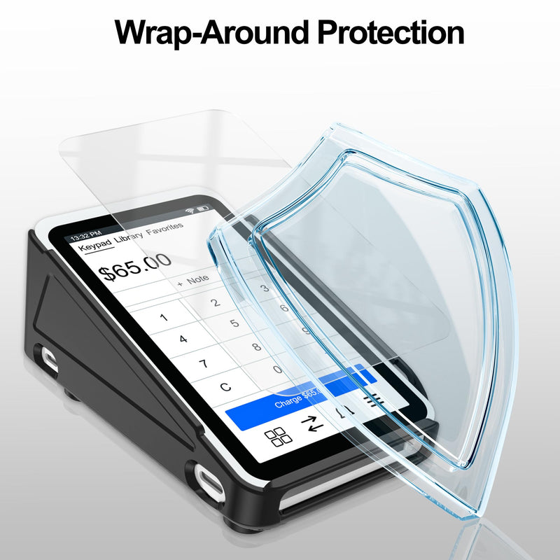 Kailfee Protective Case and Screen Protector*3 for Square Terminal Card Reader - Rubberized Hard Casing with Non-Slip Base and Tempered Glass (Black Black